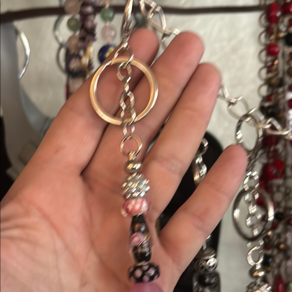 Gold and Pink Beaded Keychain